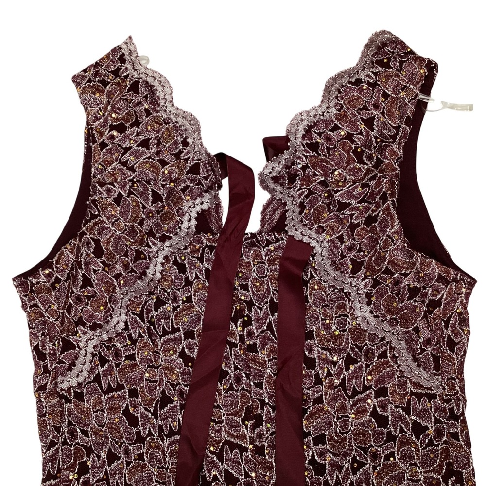 Candalite Wine Tasting Social Dress, S, Burgundy Lace w/ Metallic Thread, NWT - Picture 8 of 8